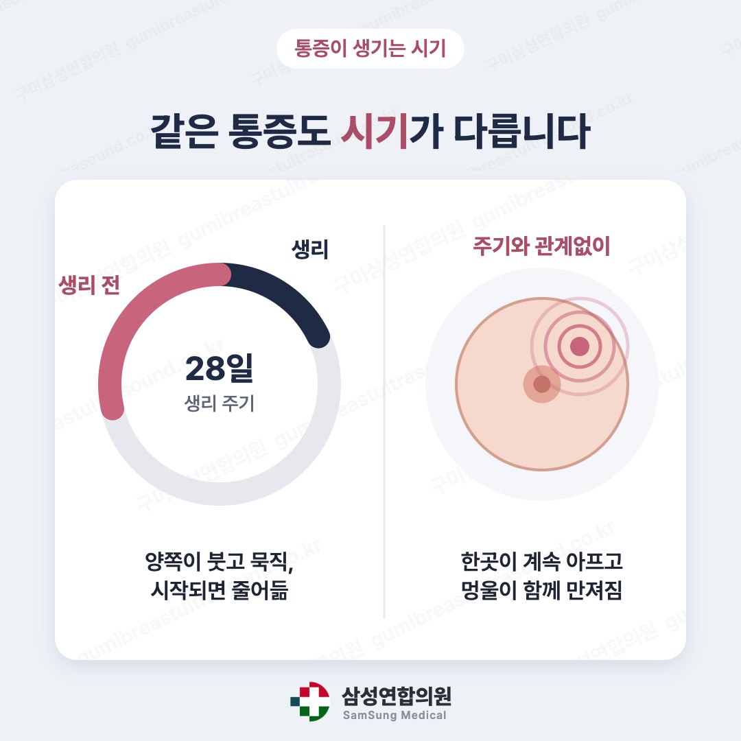 생리 주기와 관련된 통증과 한곳의 지속 통증을 비교한 의학 도식